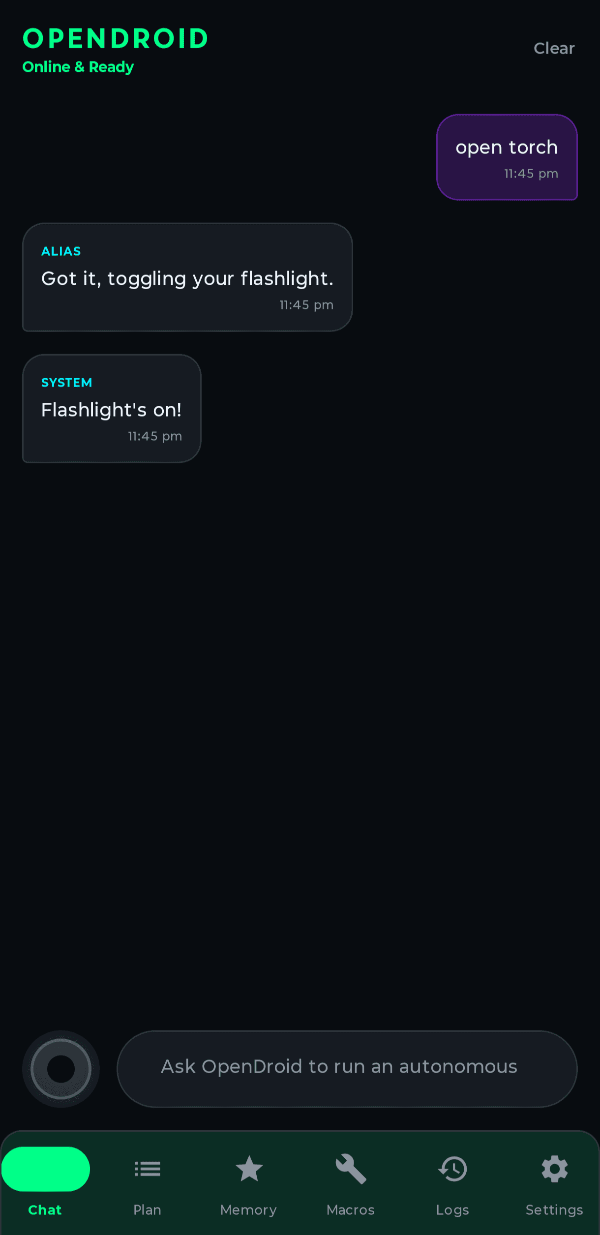 OpenDroid Interface Screen Preview